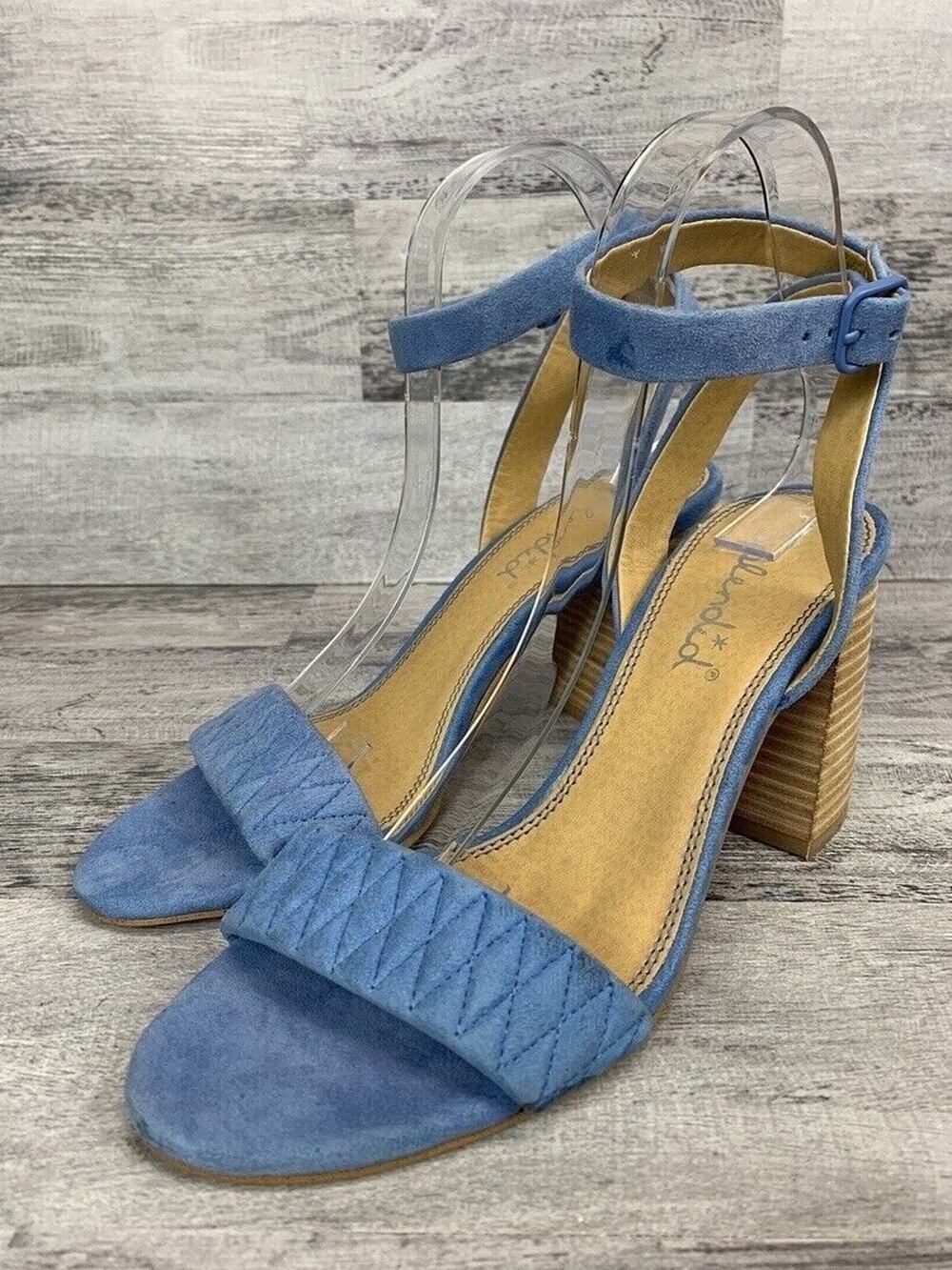 Splendid Womens Blue Suede Ankle Strap Block Heel Sandals Size 9